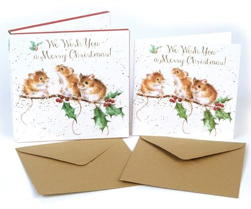 Luxus-Weihnachtskarten (WRE3033) - Weihnachtsmäuse - Box von 8 - Wrendale Designs