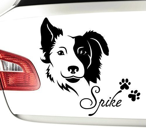 Grandora X7052 Autoaufkleber Border Collie mit Wunschnamen + Pfoten schwarz