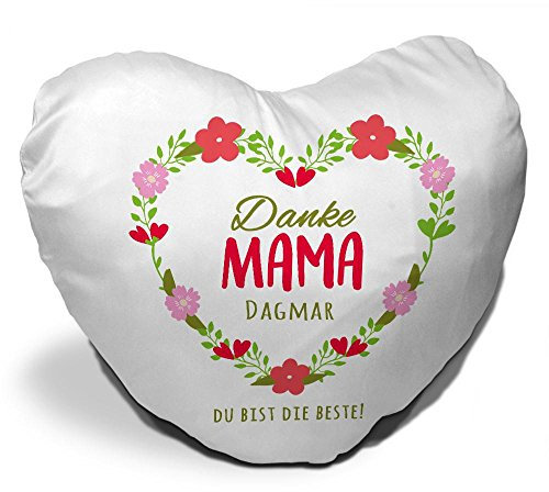 Eurofoto Herz-Kissen zum Muttertag mit Namen Dagmar und schönem Motiv - Danke Mama - Du bist die Beste - | Herzkissen für Mama | Geschenk-Idee für Mütter