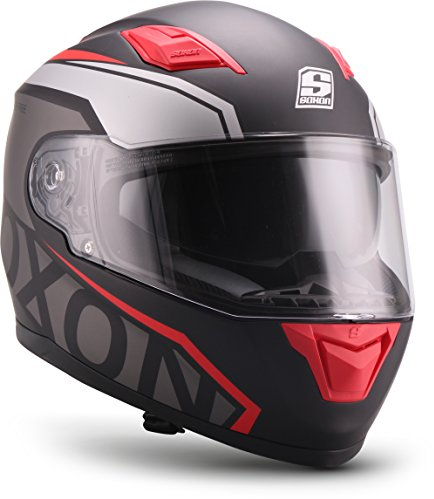 Soxon® ST-1000 Race „Red“ · Integral-Helm · Full-Face Motorrad-Helm Roller-Helm Scooter-Helm Cruiser Sturz-Helm Sport Urban MTB · ECE 22.05 Sonnenvisier Schnellverschluss Tasche S (55-56cm)