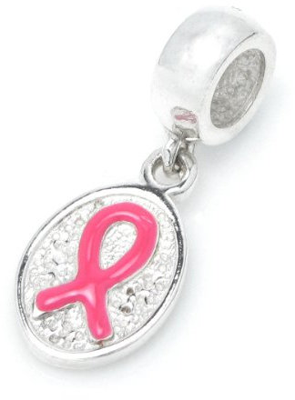 Bracelet à breloques en argent sterling 925 avec ruban rose pour la sensibilisation au cancer du sein