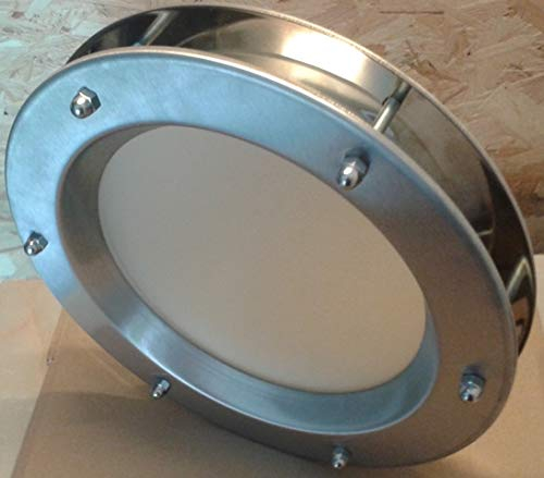 Ojo de buey para puerta de acero inoxidable INOX, 350 mm de diámetro, cristal mate, tuercas ciegas