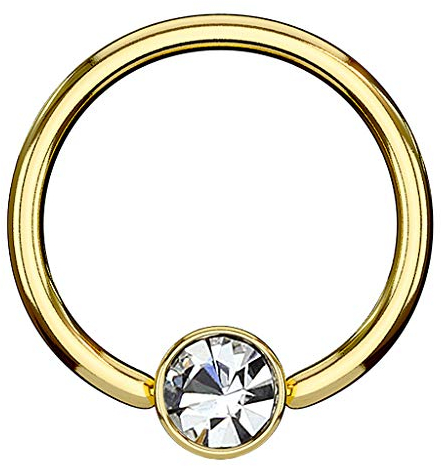 Piercingfaktor BCR Piercing Klemmring Ring Flach mit Kristall Klemm Kugel Septum Nasen Lippen Helix Ohr Tragus Gold 1,2mm x 10mm x 4mm