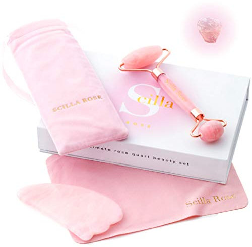 Das beste Rosenquarz-Roller & Gua Sha Superior Schönheitsmassagegerät 100% natürlich und authentisch für Gesichtsstraffung Hautstraffung Gesichtsabnahme