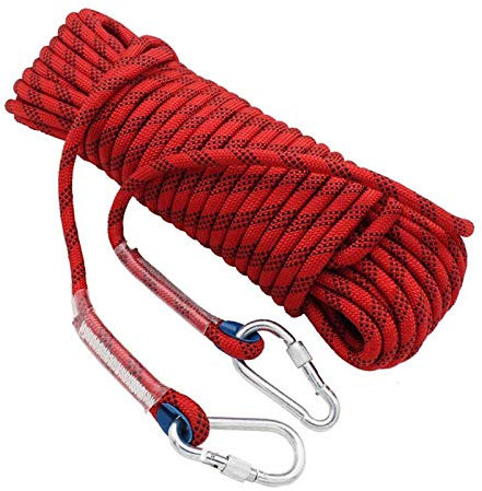 YJHH Corde d'escalade Statique 10mm 100m, Corde De Securite Exterieure, Durable avec Mousqueton pour Le Randonnée, L'alpinisme, Jardin, Bateau, Animaux Domestiques