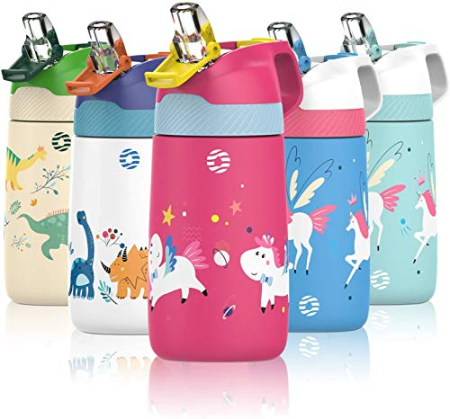FEIJIAN Kids Water Bottle 350ml with Straw Lid, Stainless Steel Water Bottle BPA-Free, Double Wall Vacuum Insulated Leak Proof, Reusable Metal Water Bottle, 12 Hours Hot & 24 Hours Cold