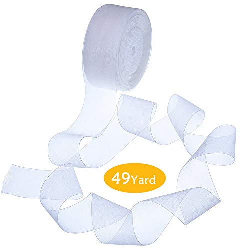 Nastro in organza da 49 yarde, nastro in chiffon bianco per confezioni regalo, rotolo di nastro in tulle cablato largo 1,5 pollici per decorazioni nuziali, nastro di San Valentino per regali