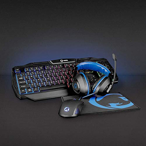 NEDIS Kit Gaming Combo Kit Combinado para Juegos - 4 en 1 - Teclado, Auriculares, Ratón y Alfombrilla de Ratón - Distribución Internacional de EE. UU. - Negro Disposición de TI QWERTY