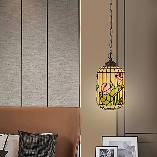 AIBOTY Tiffany Stil Pendelleuchte 6 Breite Pastorale Hängelampe Calla Lilien Glasdekoration Decke Beleuchtung Vintage Design E27 1 Licht Für Wohnzimmer Esszimmer Geschenk