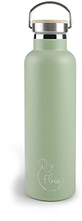 Lacor - 62559 - Botella Acero Inoxidable Flora, Botella de Agua, Doble Pared de Aislamiento, Tapón de Madera con Anilla para Colgar, Libre BPA, Capacidad: 0.75 L, Verde