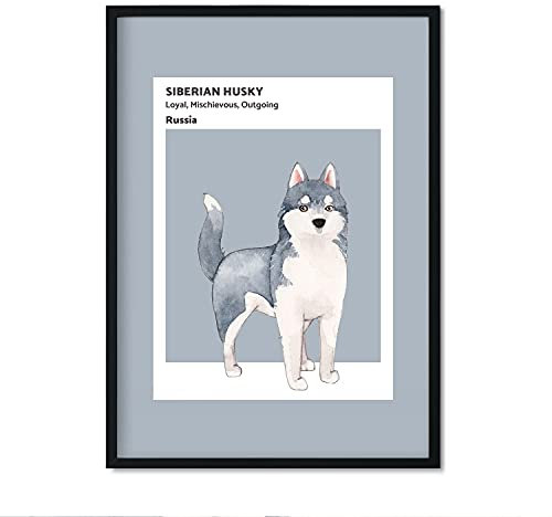 Nacnic Siberian Husky Print. Poster mit Illustrationen von Hunderassen in warmen Tönen und Kuchen. Innenausstattung. A4-Größe mit Rahmen.