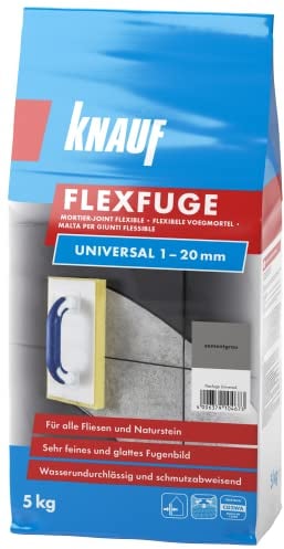 Knauf Flexfuge Universal 5 kg Zementgrau, universell einsetzbar für ein besonders glattes Fugenbild auf Wand & Boden im Innen- & Außenbereich, schnellhärtender Fugenmörtel auf Zementbasis