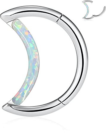 hengkaixuan 16G Daith Ohrringe Chirurgenstahl Septum Schmuck Septum Ring Nasenring Hoop Helix Piercing Muschel Hoop Ring 8mm Mondform mit Opal Tragus Turmohrringe Kleine Creolen für Damen Herren