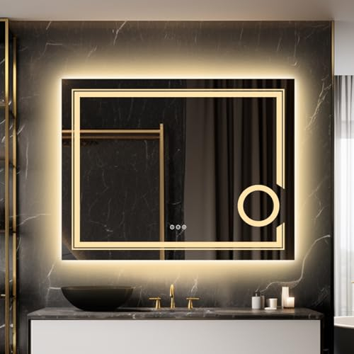 LUVODI Badspiegel mit Vergrößerungsspiegel Belechtung: 90x70 cm LED Badezimmerspiegel Kosmetikspiegel mit 3X Spiegel Vergrößerung - Smart Wandspiegel Touch Antibeschlag Dimmbar 3500K-6500K