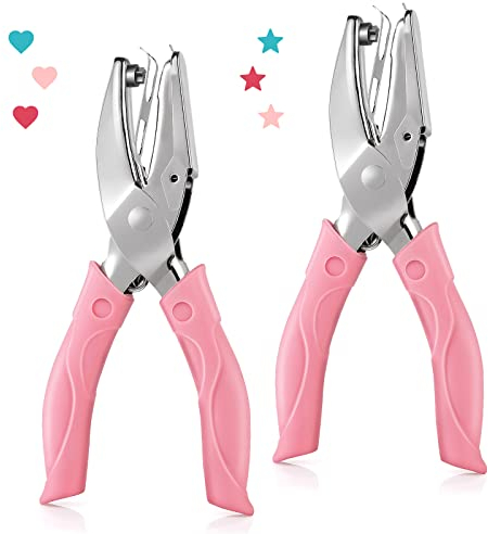 Lot de 2 perforatrices en métal en forme de cœur avec poignée souple pour loisirs créatifs, étiquettes, vêtements, billets, scrapbooking (trou en forme de cœur et d'étoile)