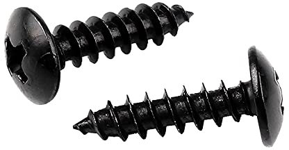 Oneyijun 20 pièces M3.5 x 16mm Vis à bois autotaraudeuses Acier Carbone Tête à bride ronde champignon Attaches Vis de perçage Noir