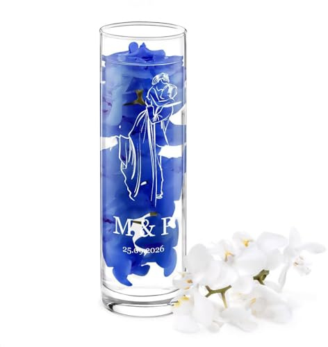Maverton Vaso per fiori in vetro, decorativo, incisione personalizzata | cilindrico, dimensioni H 26,5 cm x Ø 8 cm circa, idea anniversario, pensiero speciale per coppia, insieme per sempre