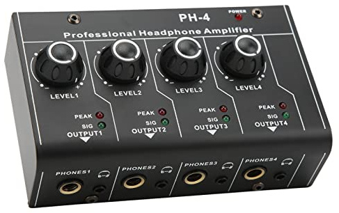 Kopfhörerverstärker Splitter, tragbarer 6,35 mm 3,5 mm Cinch-Eingang Professioneller Stereo-Kopfhörer-Umschalter aus Metall mit Ladegerät für Kopfhörer für PC für Sound-Mixer
