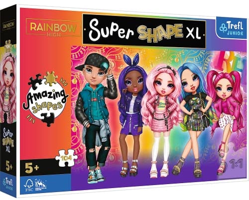 Trefl Junior - Rainbow High Super Shape Puzzle 104 XL - Crazy Shapes, Large Pieces, Colorful Puzzle, Ages 5+