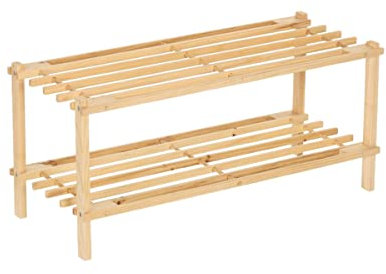 LOLAhome Estantería Zapatero de Madera de Abeto Natural Claro con 2 estantes de 64x26x29 cm