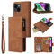 QLTYPRI Case for iPhone 14, Large Capacity Leather Wallet Case 6 Card Holder & 1 Zipper Pocket Kickstand Wrist Strap Magnetic Case for iPhone 14 - Brown