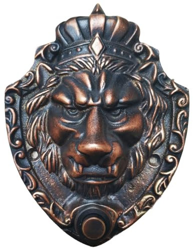 Anatolica Crowned Lion Wired Brass Doorbell Chime Push Button Vintage Decorative Door Bell (Antique Copper)