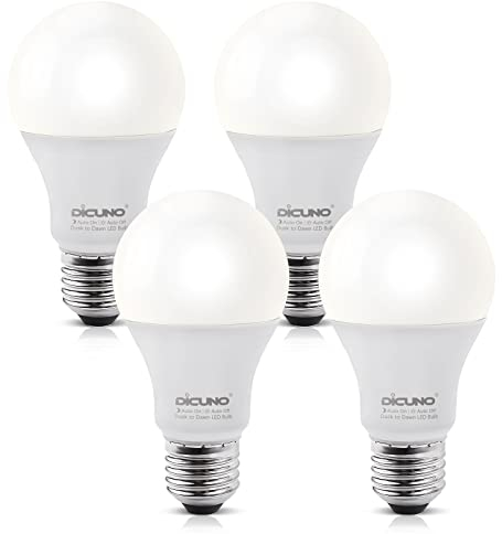 DiCUNO E27 LED Lampe mit Dämmerungssensor, 9W (ersetzt 60W), Automatische Tag-Nacht Sensorlampe, Lichtsensor Glühbirne 5000K Kaltweiß, 800lm, Außenbeleuchtung, nicht dimmbar, 4er Pack