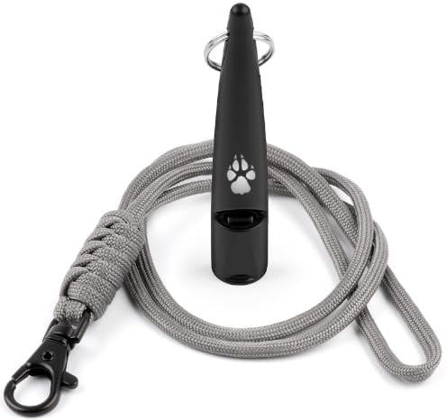 TDL Gun Dog Training Whistle with Lanyard - Dog Whistle with Loud, Solid Tone & Far Reaching Sound - Ideal High-Frequency Long-Distance Dog Recall Whistle for Most Breeds - Black with Grey Rope