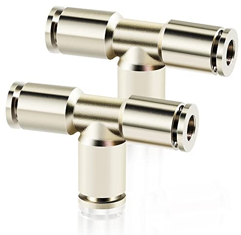 ERGAOBOY 2 Stück 6MM OD Kupfer Vernickeln 3 Weg T Union Schnellanschluss Push In Lock Pneumatische Steckverbinder Fittings