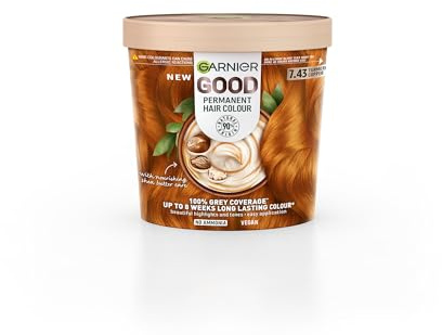 Garnier GOOD Permanent Vibrant Hair Colour Dye Kit, 7.43 Tumeric Copper | 90% Natural Origin, No Ammonia, Enriched With Nourishing Shea Butter, 8 Weeks Long-Lasting Colour, Vegan Formula