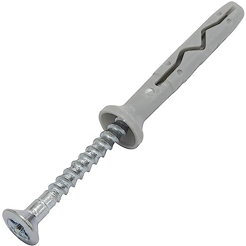 AERZETIX - C67156 - Juego de 100 Tacos clavos Ø6x40mm con brida biselada en polietileno + 100 clavos-tornillos Ø3.9x45mm con cabeza fresada PZ2 en acero - para golpear - estructura metálica hormigón