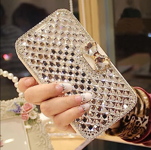 Szakdws Bling Wallet Case Compatible with iPhone 15 6.1 Woman Stylish Diamond PU Leather Flip Folio Stand Case with Card Holder,3D Sparkle Crystal Bowknot Magnetic Buckle