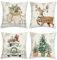 Bonhause 4er Set Kissenbezüge Winter Rentier 45 x 45 cm Baum LKW Handschuhe Winterurlaub Dekorative Kissenhülle Zierkissenbezüge für Sofa Winter Dekoration