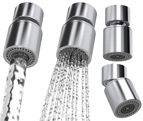 QUADRON Aérateur de Robinet | Taille 4,9 x 2,8 cm | Tête pivotante à 360 degrés, acier inoxydable brossé | Fonction douche | Filetage intérieur : M22x1 | Régulateur de jet d'eau à économie d'eau