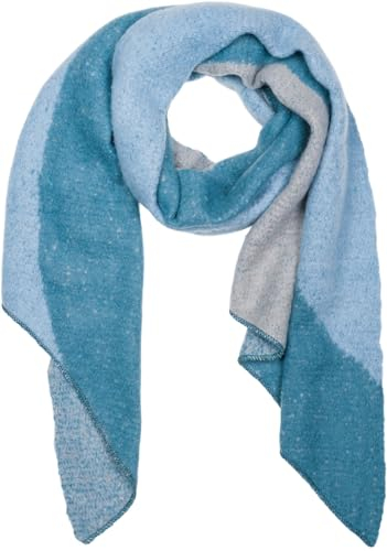 styleBREAKER Damen weicher 3-Farbiger Web Schal in asymmetrischer Form, warme Winter Stola mehrfarbig 01017156, Farbe:Petrol-Blau-Grau