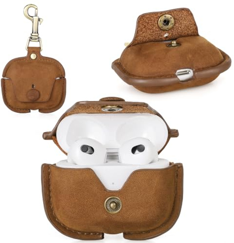 CONTACT'S FAMILY Leder Hülle für AirPods 3rd Gen, Airpods Pro Hülle, Airpods Pro Leather Case, Lederhülle Kompatibel mit AirPod 3rd Generation(Braun)