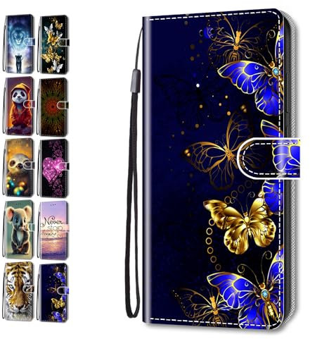 Hülle für iPhone XR 6.1 Muster Pattern 3D Print Design Leder Tasche Flip Case Mädchen Jungs Cover Handyhülle - Blau Schmetterling