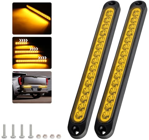UPXSXT 2Stk 15 LED Rücklicht-Lichtleiste für Anhänger, 12-24V wasserdichte hintere Lichtleiste für dynamische Tagfahrlichter für Auto, SUV, Wohnmobil, LKW, Anhänger (Gelb)