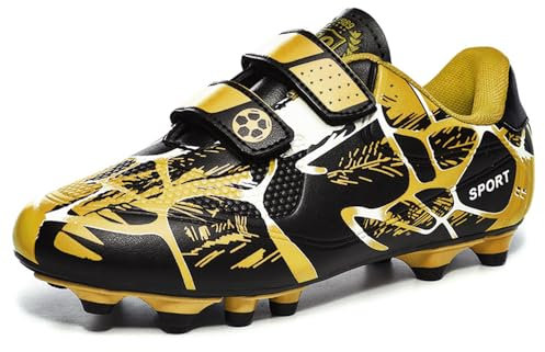Scarpe da Calcio Unisex per Ragazzi e Ragazze - Sneakers Bambini Traspiranti Antiscivolo per Esterni - Low Top Nero Giallo 30