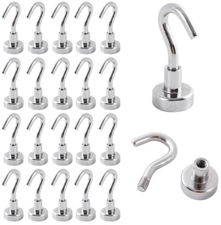Ronoza 20 Stück Magnethaken Extra Stark 5kg, Neodym Magnet Haken 10mm, Magnetische haken für Camping, Werkstatt, Eisentüren, Kühlschränke Gadgets, Büro (Silber)