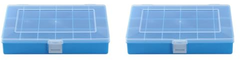 hünersdorff Sortimentskasten PP-Compact mit 18 Fächern | stabile Sortierbox für Schrauben und andere Kleinteile | feste Facheinteilung | 17 x 25 x 4,6 cm, blau (Packung mit 2)