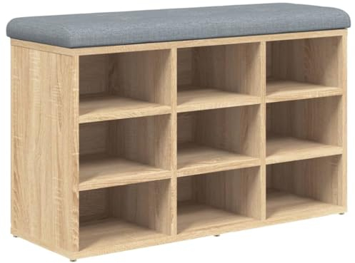 vidaXL Schuhbank, Schuhregal mit Stauraum, Sitzbank Bank mit gepolstertem Sitzkissen, Schuhschrank Schuhablage für Wohnzimmer Flur, Sonoma-Eiche Holzwerkstoff