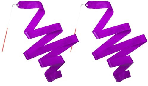 Mr Rex 2 Stück Lila Tanzband Buntes Gymnastik Band mit Stab 2m für Kinder Mädchen Schule und Heimspiel Spielplatz im Freien