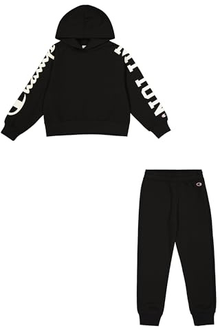 Champion Mädchen Legacy Graphic Shop G (405022) -Ultra-Light Soft Compact Powerblend Fleece Hooded Sweatshirt, Schwarz (KK001), 7-8 Years