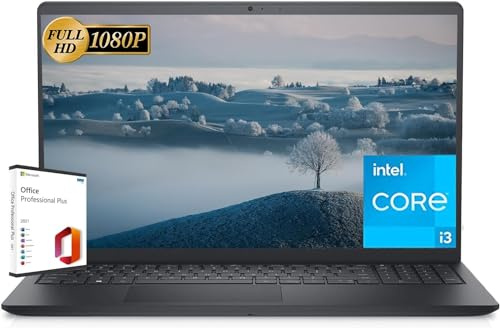 Dell Inspiron 15 Laptop for Business and Students, 15.6 FHD Display, Intel Core i3-1215U (6-core), 8GB RAM, 512GB SSD, Intel UHD Graphics, Windows 11 Home, with Microsoft Office Pro, Black