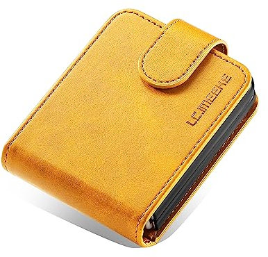 Mobile Phone Case for Samsung Galaxy Z Flip 6 Case 5G Leather Foldable, Galaxy Z Flip 6 Case Premium Leather Case Protective Wallet [Card Slot] Cover Flip Case for Samsung Z Flip 6 Flip Case (Yellow)