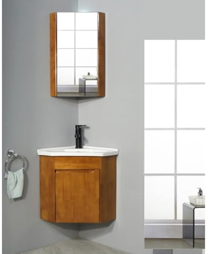Modern Wall Mounted Bathroom Vanity Sink, Floating Bathroom Sink, Bathroom Corner Sinks, Bathroom Cabinet With Faucet And Drain, Toilet With Sink On Top,with Mirror Cabinet(Color:Brown,Size:42cm/16.5i