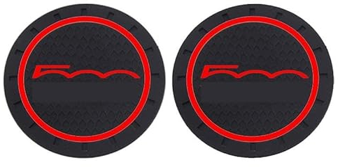 Auto-Getränkehalter-Einsatz, Anti-Staub, rutschfeste Gummi-Untersetzer, kompatibel mit Fi At 500 Autos, 2 Stück mit Logo (rot)