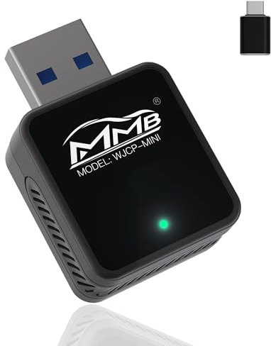 MMB Mini Adaptador Carplay inalámbrico, Adaptador Carplay 2025 para Apple iPhone, Plug & Play, más pequeño, más rápido para convertir OEM con Cable a inalámbrico Car Play Solo para Modelo de Coche