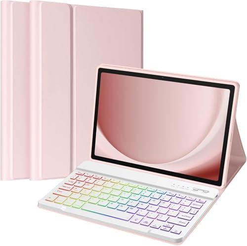 Funda con Teclado para Samsung Galaxy Tab A9 Plus 2023 11 Pulgadas SM-X210/X216/X218, Español Ñ Bluetooth Teclado Magnético, Funda Protectora para Teclado Extraíble para Galaxy Tab A9+(Rosa)